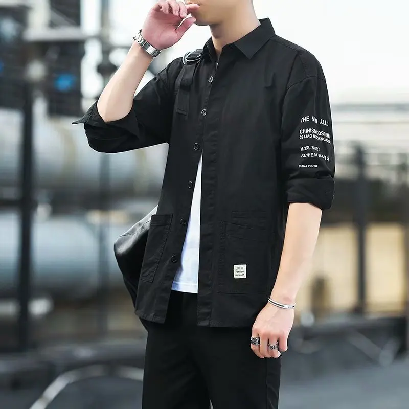 Ropa de trabajo para hombre, larga, resistente al desgaste, primavera y verano, corte holgado, cuello de Color puro para jóvenes, primavera 2023