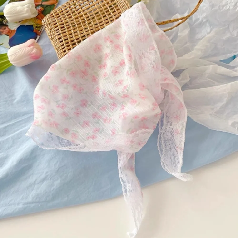 

Новый треугольный шарф во французском стиле, тканевые ленты для волос с маленькими цветами, аксессуары для волос, кружевные повязки на голову для женщин и девочек