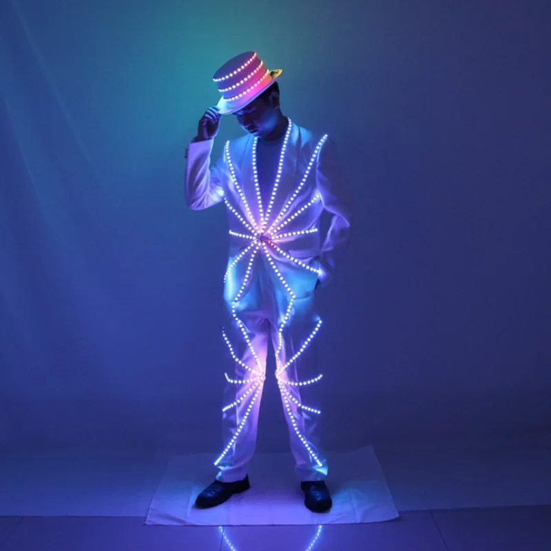 

LED Suit for Men Light Luminous Stage Performance Wear Nightclub DJ Magician Show Glowing Clothes Hat Carnival Fancy Cosutme