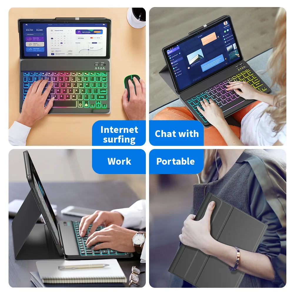 Imagem -06 - Rainbow Keyboard Mouse Case para Samsung Galaxy Tab a7 10.4 T500 Sm-t500 Sm-t505 Capa Funda Color Backlit Keyboard Mouse Combo