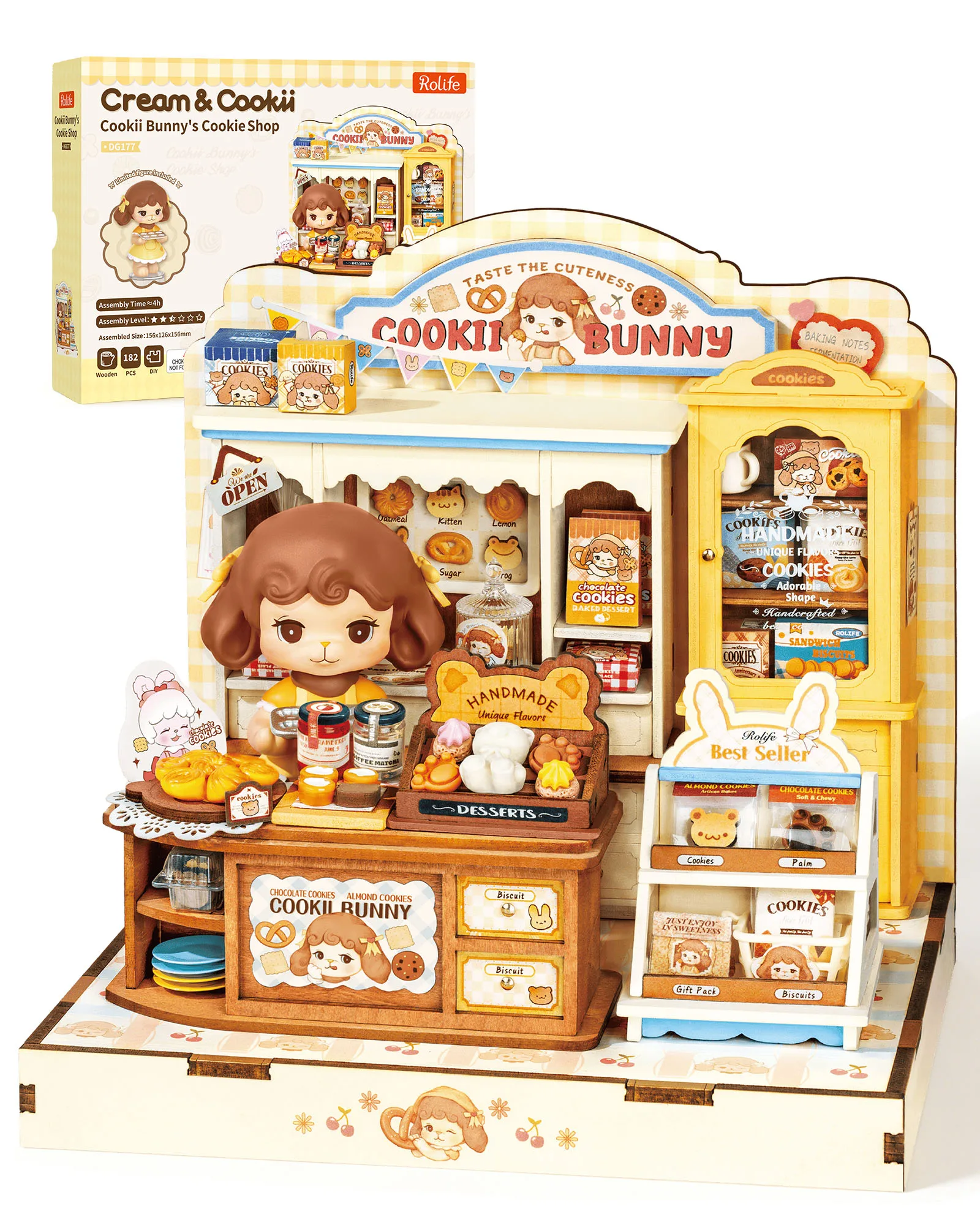 ROBOTIME Rolife 3D Holzpuzzle Cookii Bunny's Cookie Shop DIY-Set Miniatur Niedliche Heimdekoration Freundschafts-Geschenkidee für Mädchen