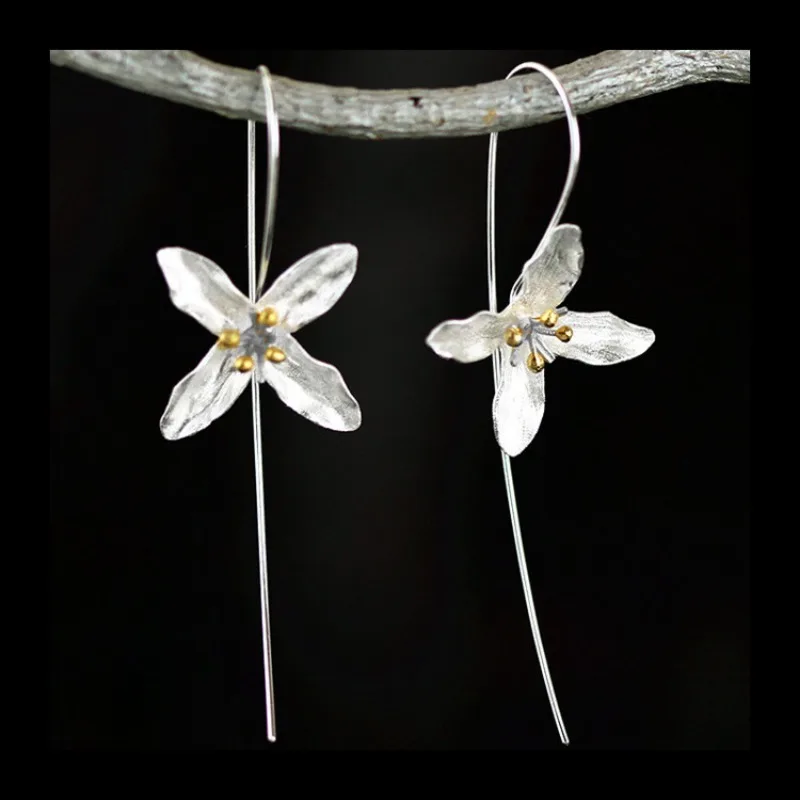 Pendientes Lila de estilo étnico de temperamento Simple, pendientes largos de flores de cuatro hojas para mujer, pendientes, joyería para la oreja