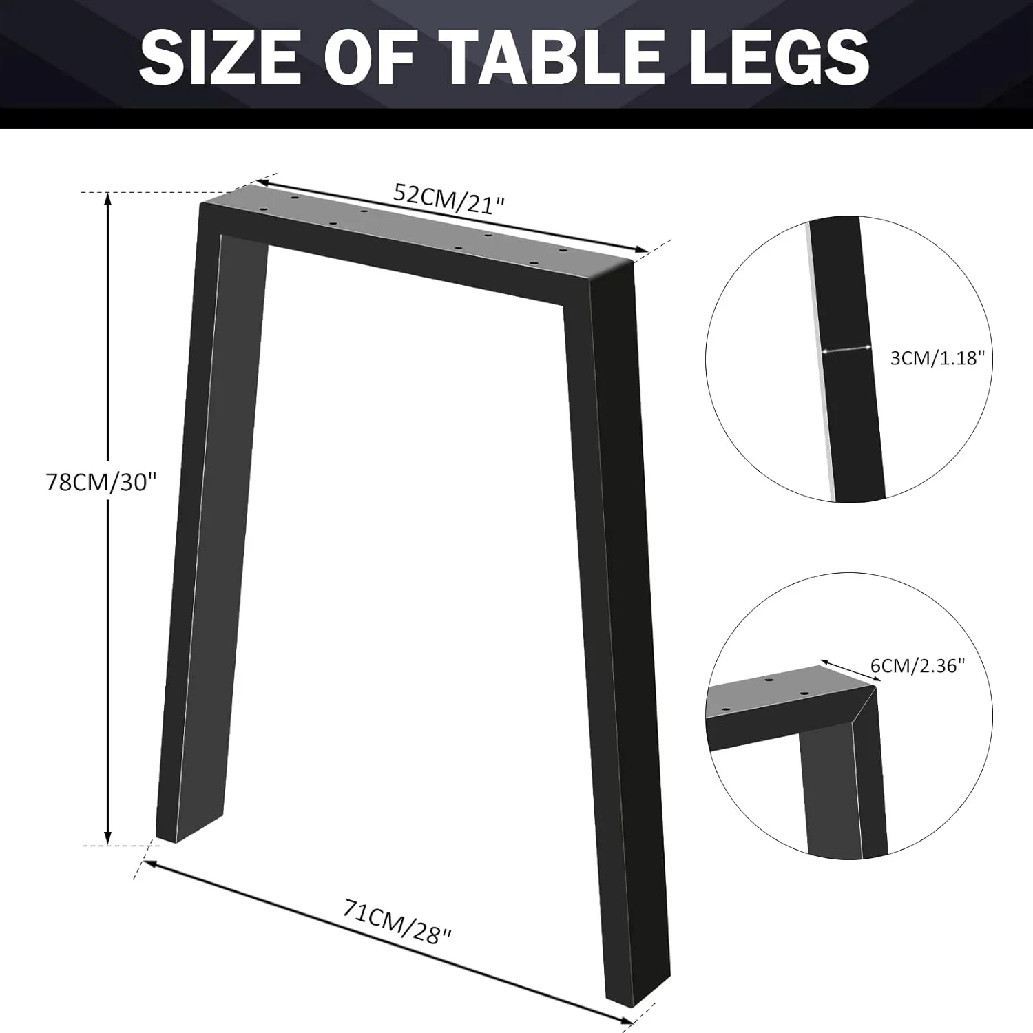 Nieuwe tafelpoten U-vormig 30''H 28''W, 2 stuks moderne bureaupoten, zware doe-het-zelf metalen poten