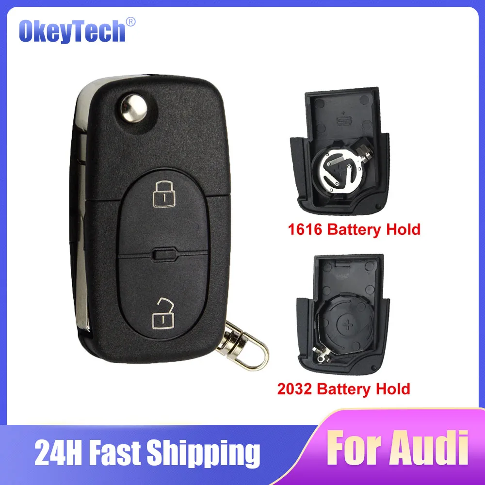 

Okeytech 2 Button Flip Folding Remote Car Key Shell Fob Case For Audi A2 A3 A4 A6 A8 TT Replacement CR1616/CR2032 Battery Holder