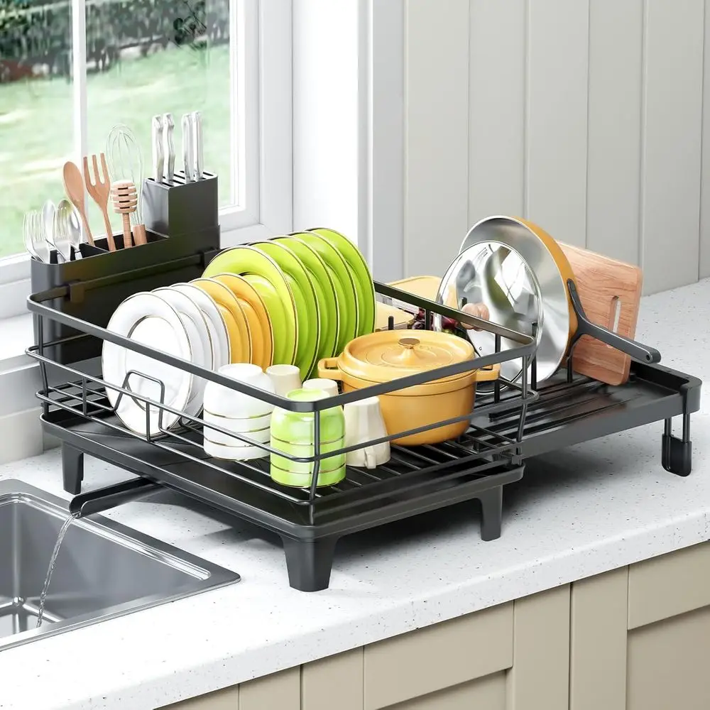 

Exble Dish Drying Rack, Multiunction Dish Rack or Kitchen Counter, Large Expandable Dish Drainer,Dryer Rack with Drainboard & Ut