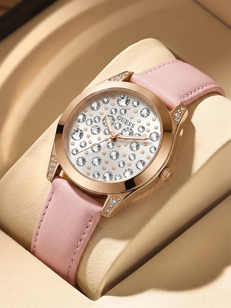Reloj de Pulsera Guess W1065L1 para Mujer, Caja de Acero Inoxidable en Oro Rosa, Correa Rosa, Cristal de Cuarzo, Casual, Elegante