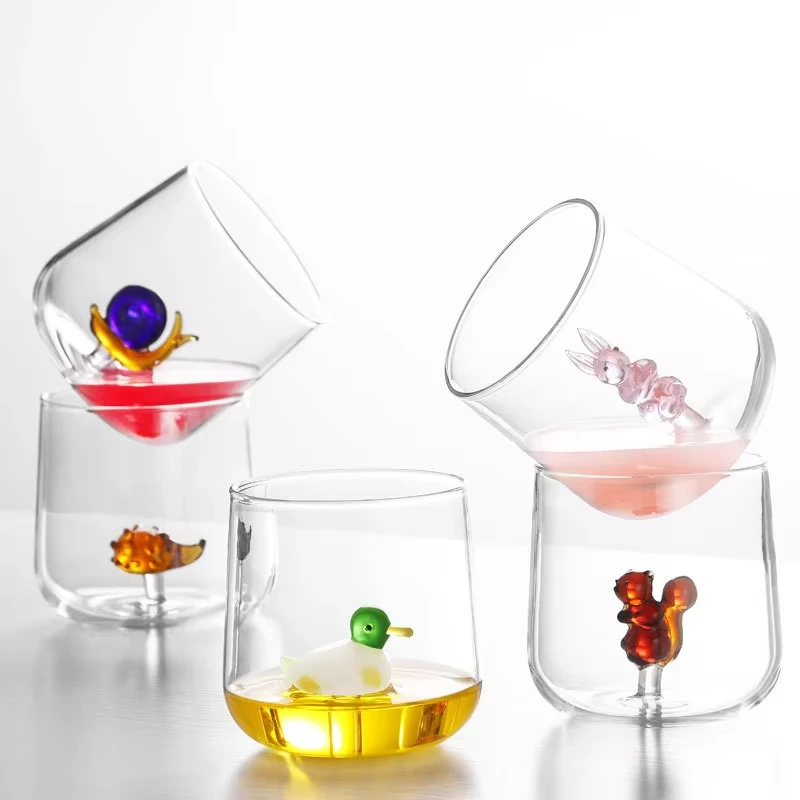 

300ml Creative 3D Animal Glass Water Cup Cute Design Portable Clear Juice Milk Drink for Office And Home