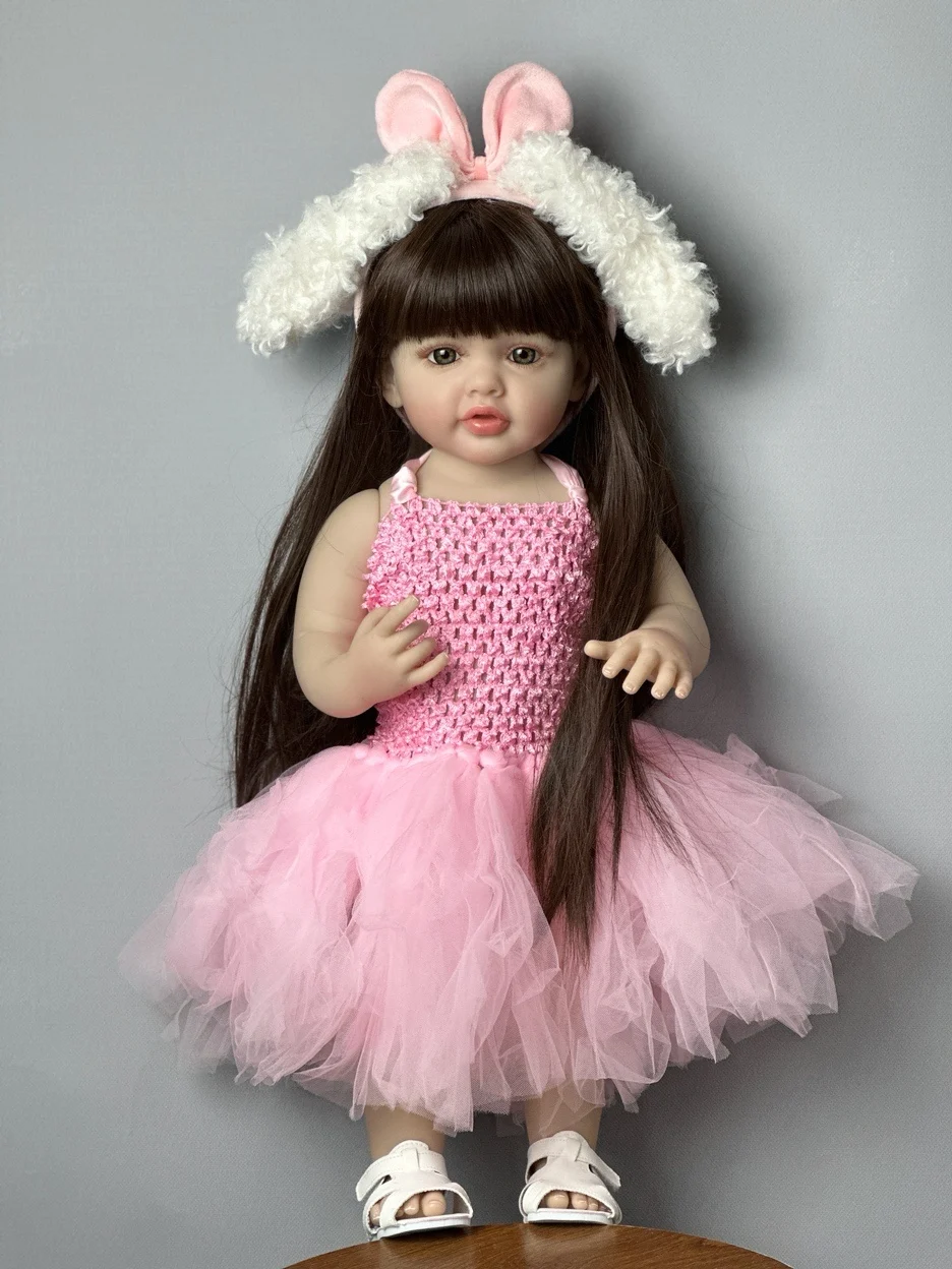 BZDOLL 55 CM Full Body Silicone Reborn Baby Girl Doll Toy 22 Inch Lifelike Princess Toddler Art Bebe Birthday Gifts for Child