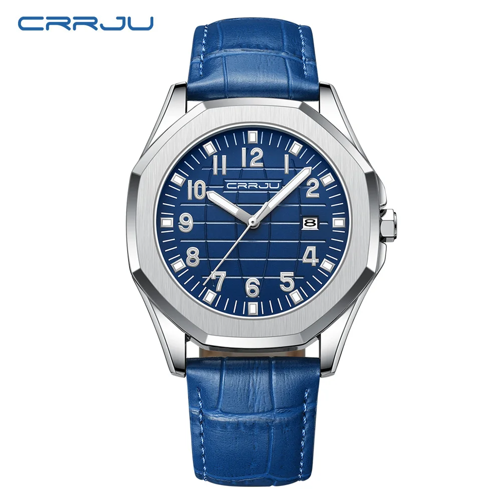 CRRJU-Reloj de pulsera de cuarzo para hombre, accesorio masculino de marca superior, de lujo, a la moda, de cuero transpirable, luminoso, para regalo