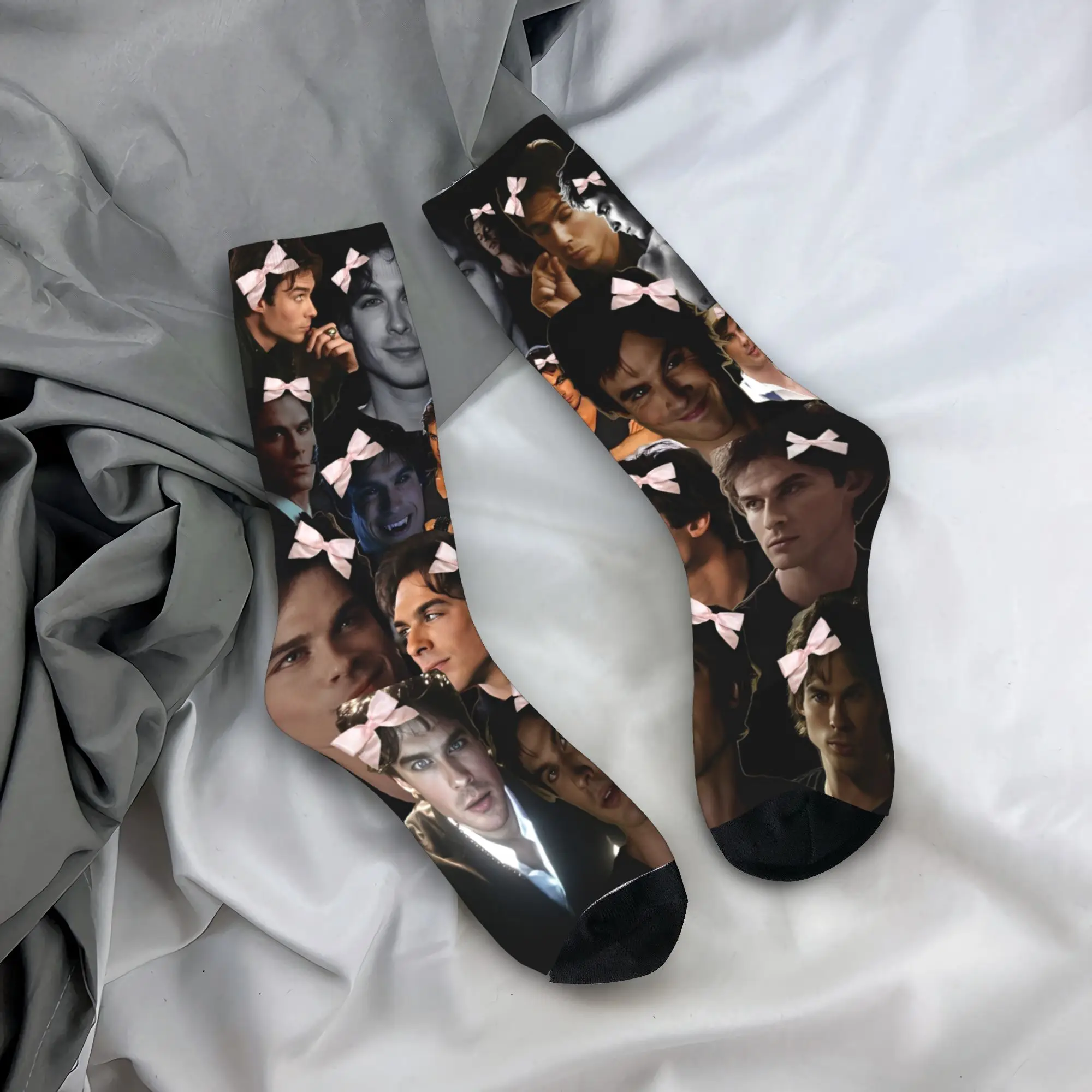 The Vampire Diaries Damon Salvatore Socks  Gothic Stockings Unisex Comfortable Running Socks Autumn Printed Anti Bacterial Socks