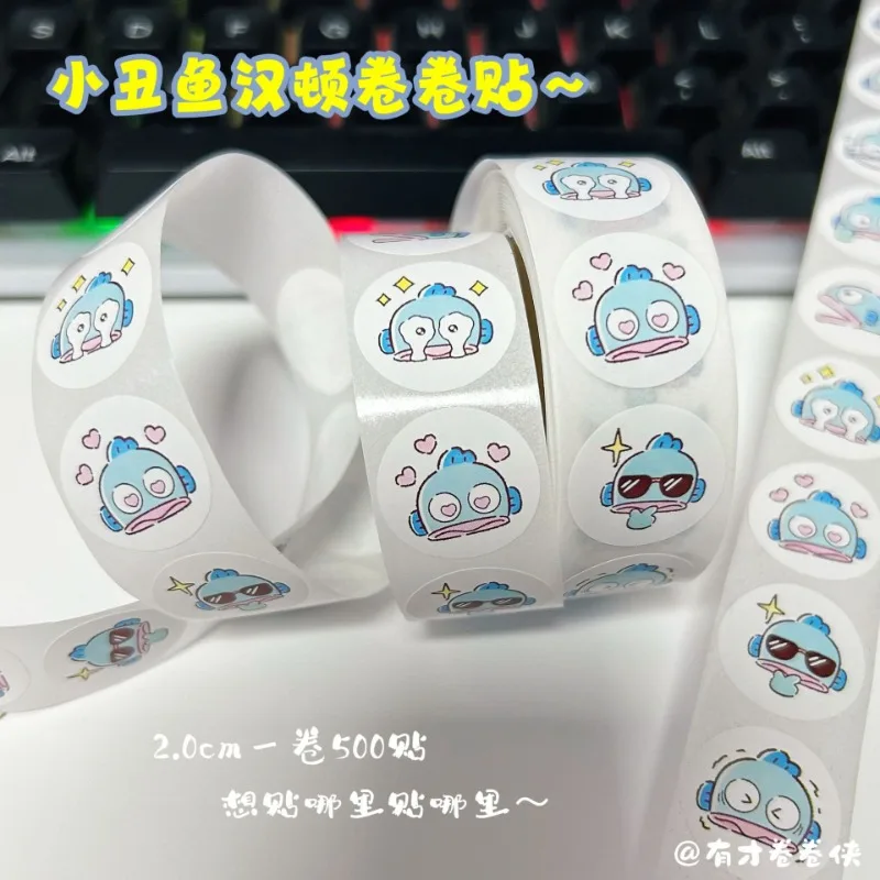 New Sanrio Hangyodon Roll Sealing Stickers Cute Cartoon Encouragement Self-Adhesive Children Reward Sealing Stickers