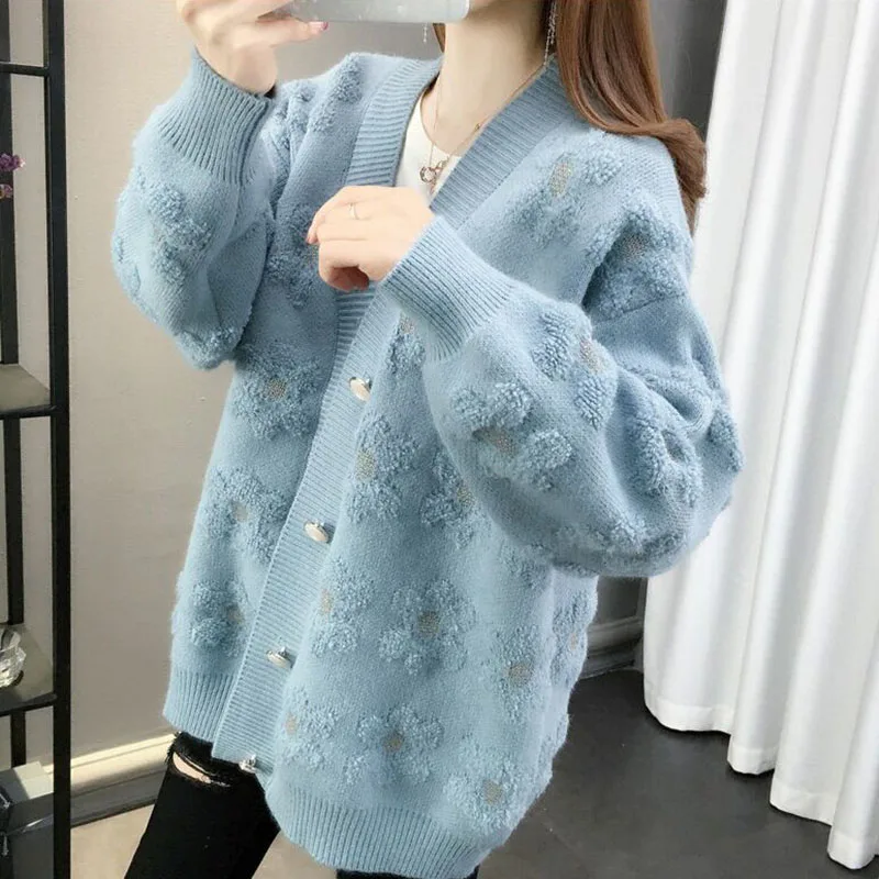 Autumn Winter Thicken Knitted Cardigan Female All-Match Loose Long Sleeve Single-Breasted Sweater Women Sweet Warm Cardigans