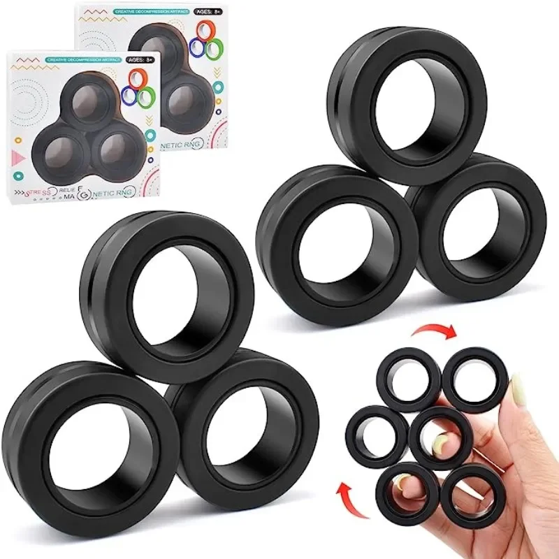 

3 PCS Fingertip Magnetic Rings Fidget Toys Adult Anxiety Relief Decompression Finger Magnetic Ring Funny Gifts Kids