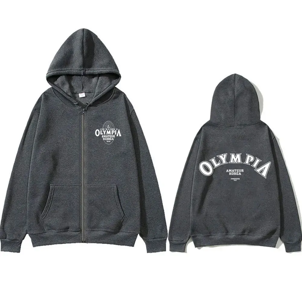 Olympia Amateur Korea Pump Cover Zipper Hoodie Men Women Oversized Fitness Gym Zip Up Jacket Men's Fleece Casual Zip Up Hoodies