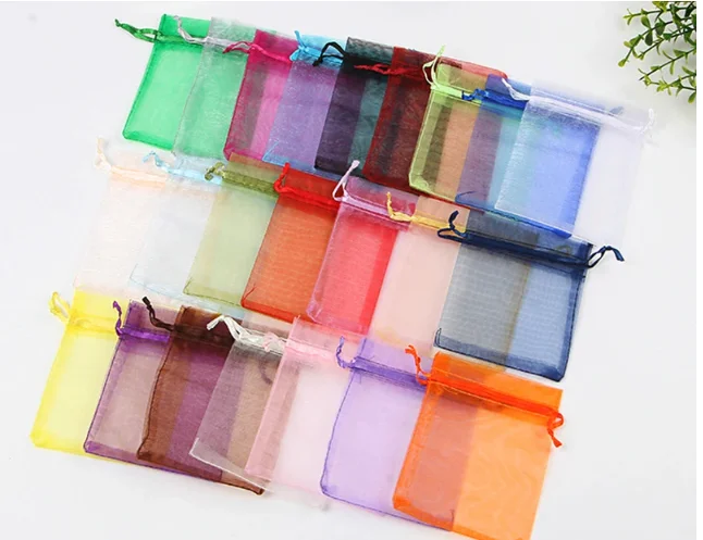 100Pcs สีสันที่กำหนดเองโลโก้ Organza กระเป๋ากระเป๋าเครื่องประดับแพคเกจกระเป๋าอัญมณีของขวัญกระเป๋า Organizer