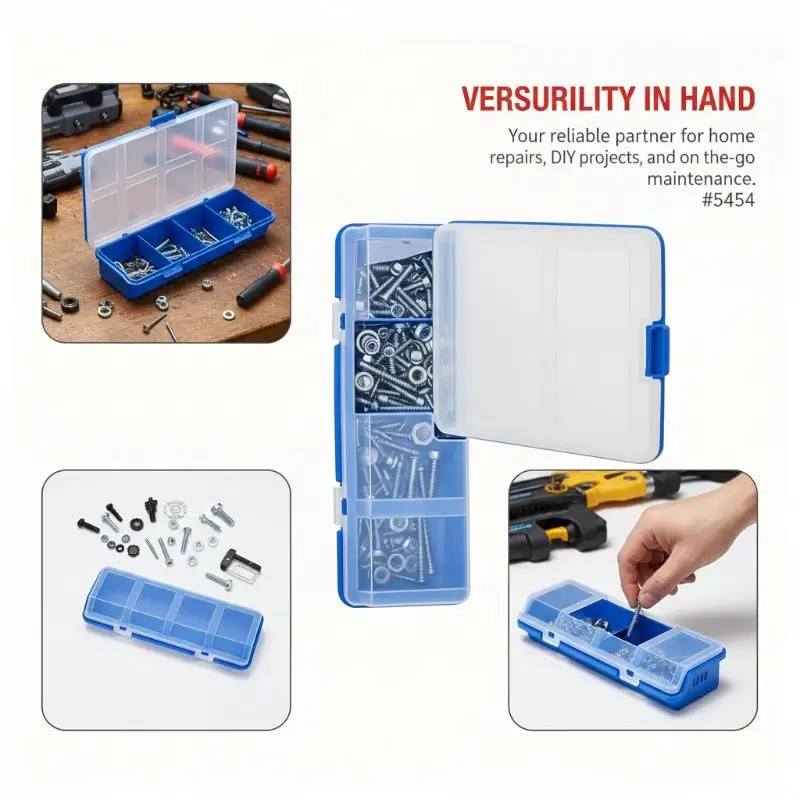 Screw Organizer Box Blue Red Black Parts Storage Box 4 Compartments With Lid Plastic Tool Part Bin