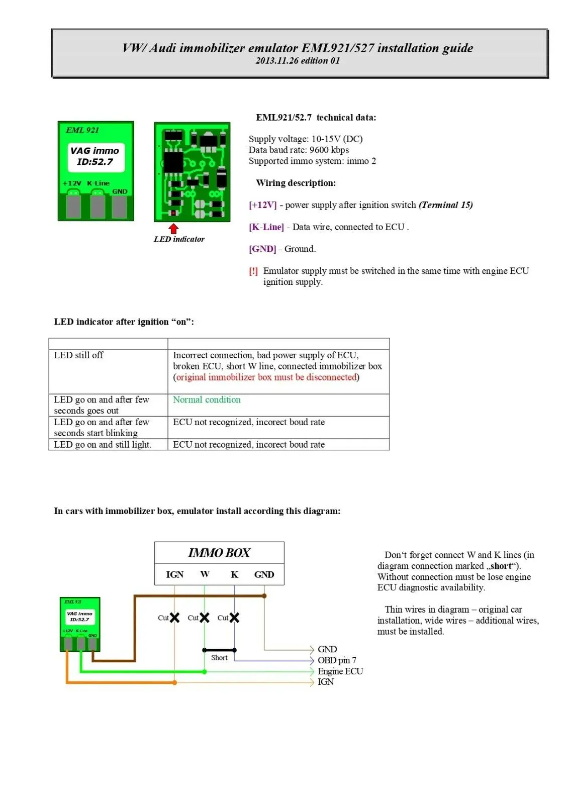 Immo immobilizer emulator for VW Audi Seat Skoda VAG Group