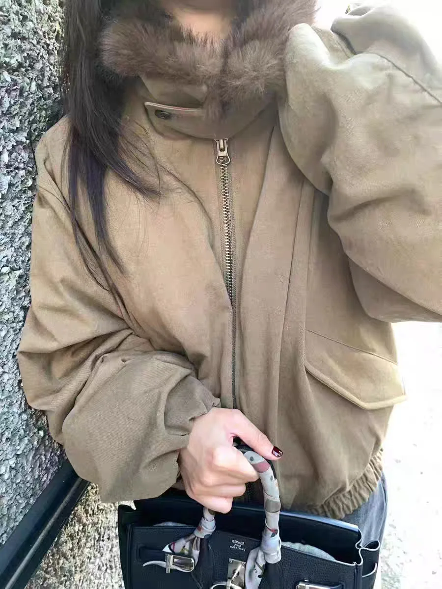   Sle solto feminino para baixo Jaet Thi casaco casual quente gola de pele workwearinspirado Faion aconchegante casacos de inverno