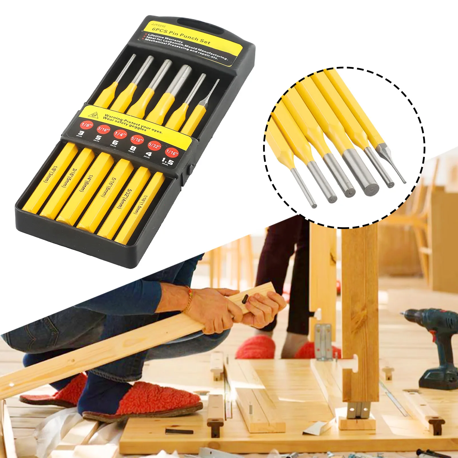 

Drill Chisel Drive Punch Set Carpenters Pin Removing Replacement Woodworking 6pcs Accessories Centering Cylinder