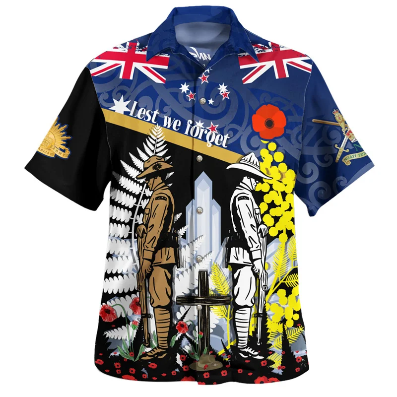 Summer Harajuku 3D New Zealand Maori Silver Fern Rugby Flag Print Shirts NZ LEST WE FORGET Graphic Short Shirts Fashion Clothing