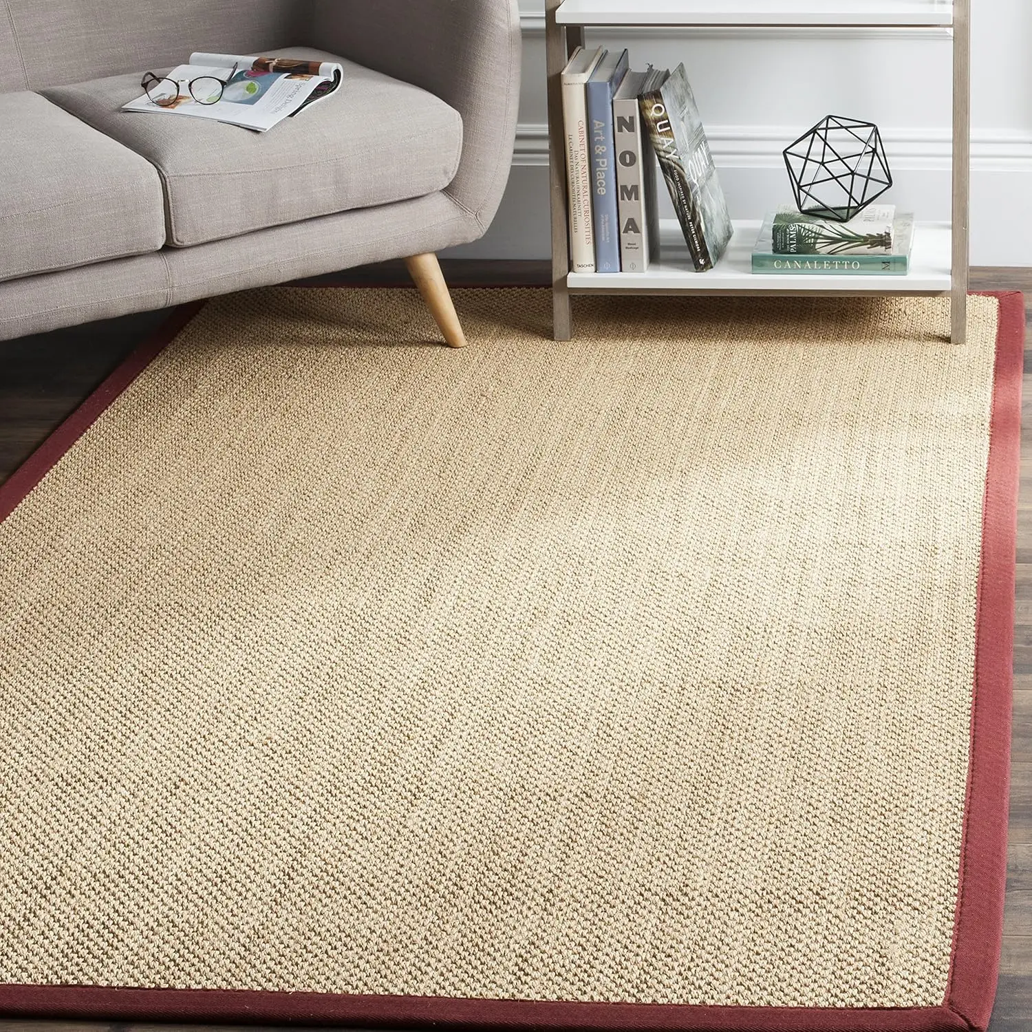 

Natural Fiber Collection Area Rug - 9' x 12', Maize & Burgundy, Border Sisal Design, Easy Care, Ideal for High Traffic Areas