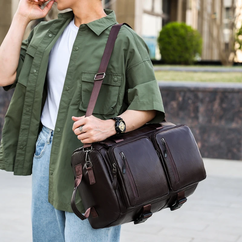 

Fashionable men's solid color multifunctional PU shoulder bag backpack handbag 백팩 mochilas de hombre bolsos para hombre