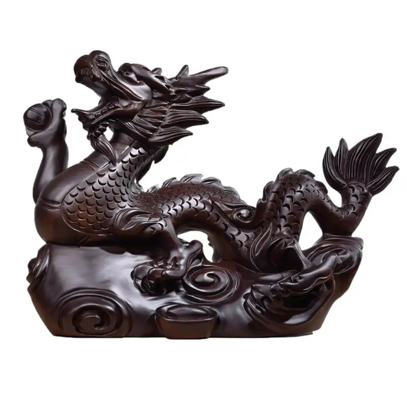 Year of The Dragon 2024 Wood Carving Dragon Ornaments Chinese Zodiac Dragon Statue Figurine Crafts Home Living Room Office Decor