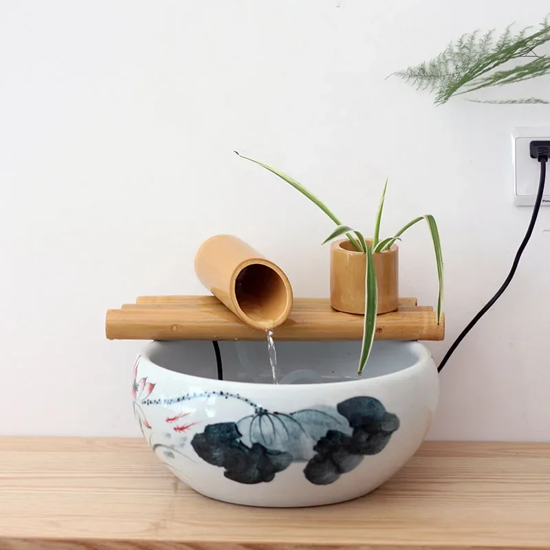 Elegant Bamboo Water Fountain WithRelaxing Waterfall, Desktop Humidifier & Aquarium Decor
