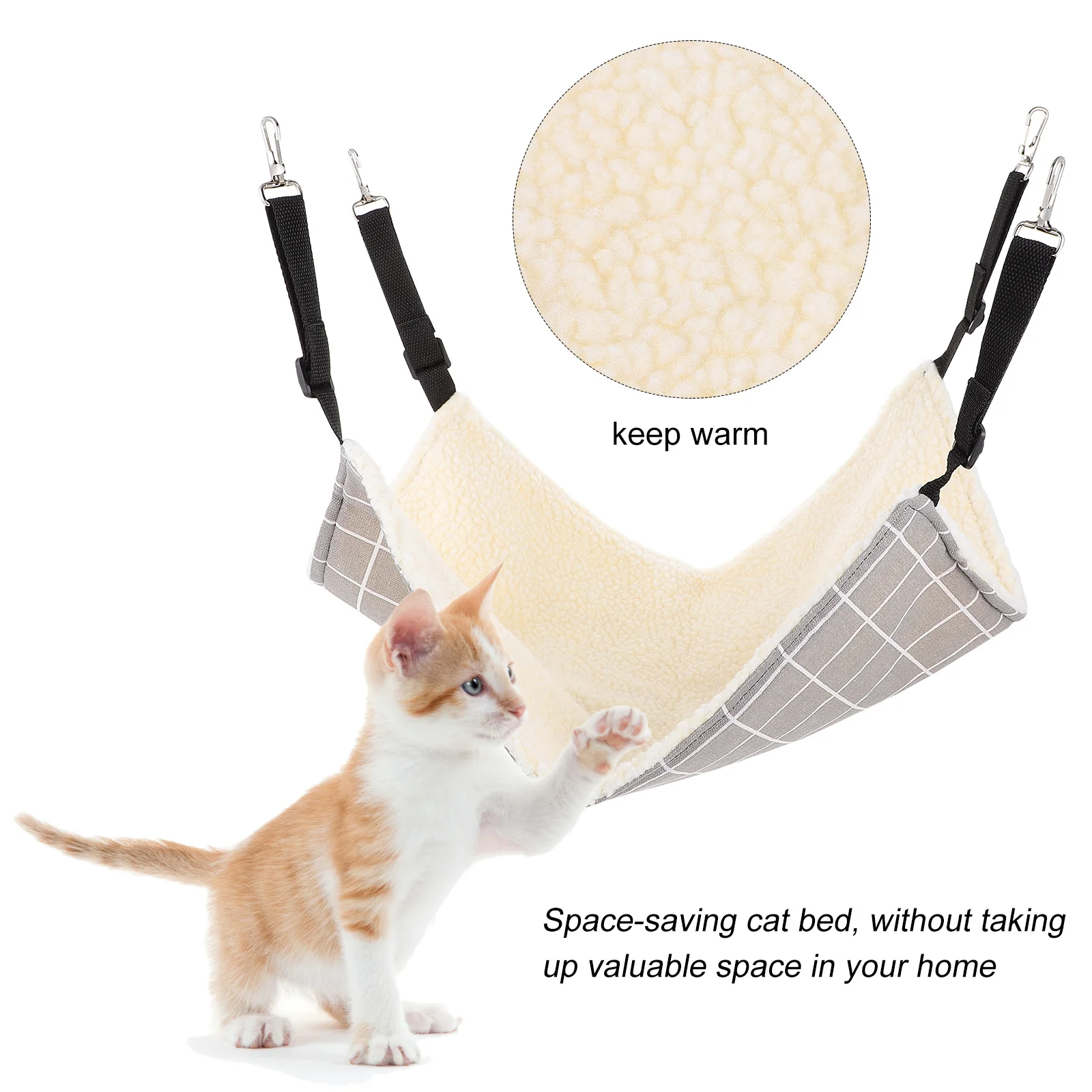 

Cat Hammock Wide Design Hanging Pet Bed Winter Warm Sleeping Bed for Small Animals Cage Space-Saving Cat Swing Hammock