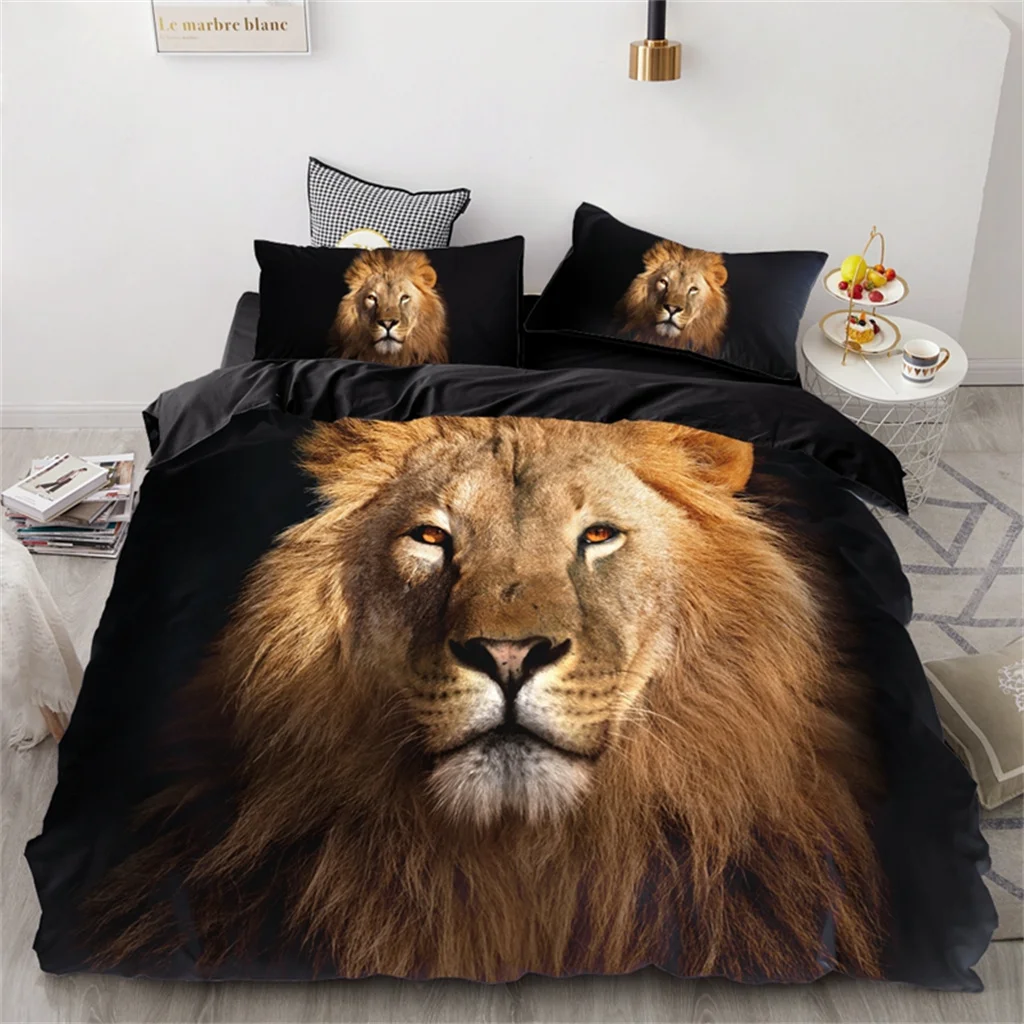 

Animal Wolf Lion Tiger Leopard Quilt 3Pcs King Full Size Duvet Cover Bedding Linen Set Bedspread For a Child 200x200 240x220