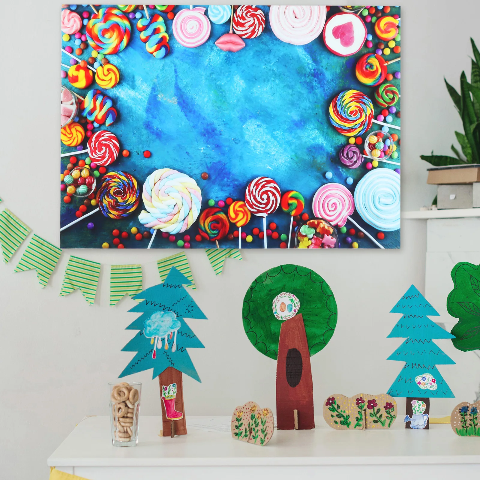 

Kids Lollipops Background Wall Poster Cartoon Photo Prop For Children Party Decor Indoor Home Nursery Photographybackdrop