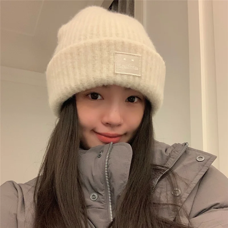 Japanese Style Big Circumference Knitted Hat Female Winter Thicken Thermal Earflaps Woolen Hat Face-Looking Little Wild Bea