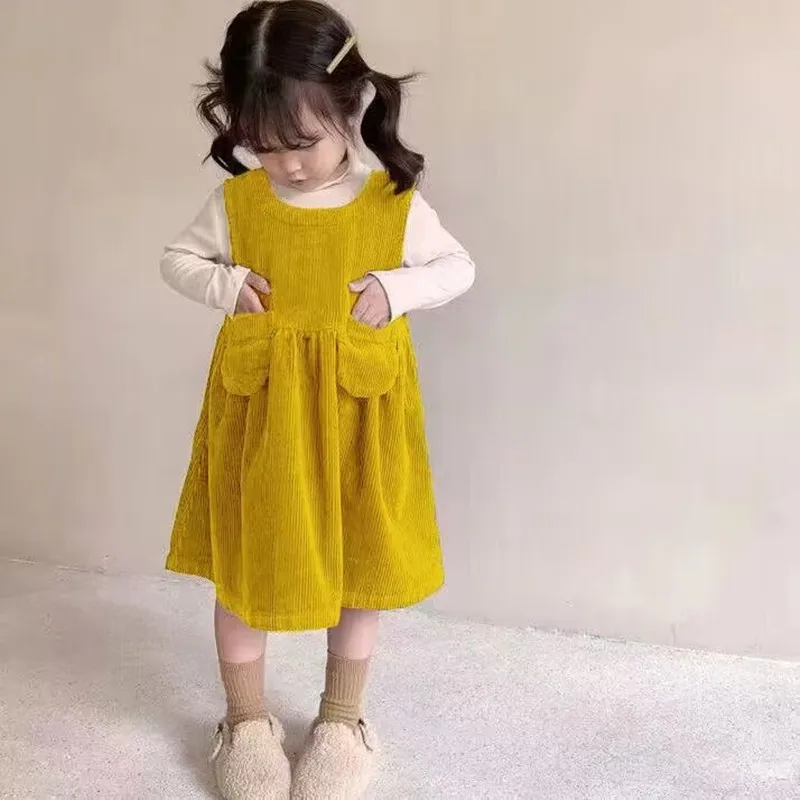 

Детское платье весна-осень 2026, новая модель, вельветовое платье-жилет для девочек, платье принцессы в западном стиле для маленьких девочек, 80-130 см