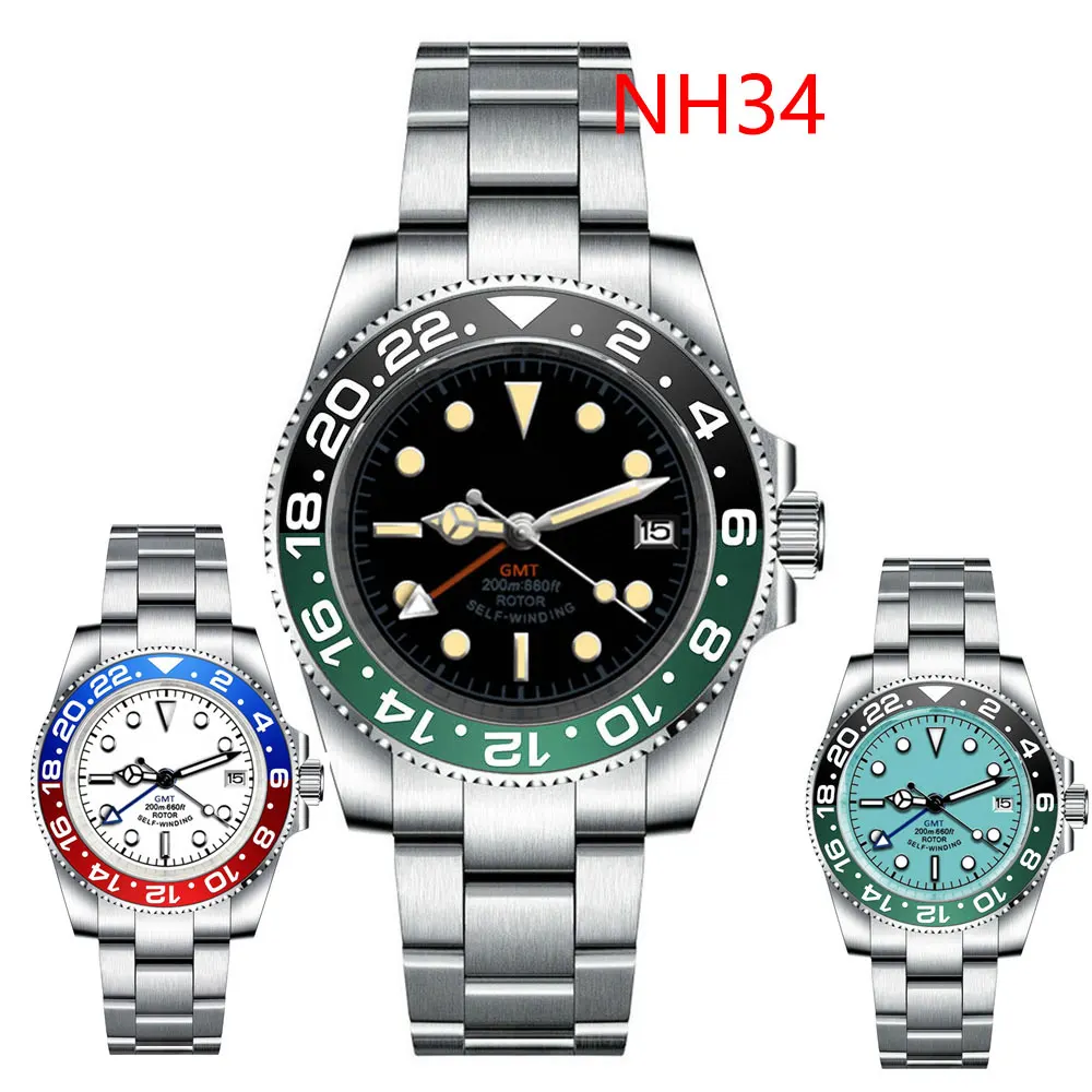 

CORGEUT 40mm NH34 Movement Automatic Watch For Men GMT Function Black Dial Sapphire Crystal Auto Date Oyster Bracelet