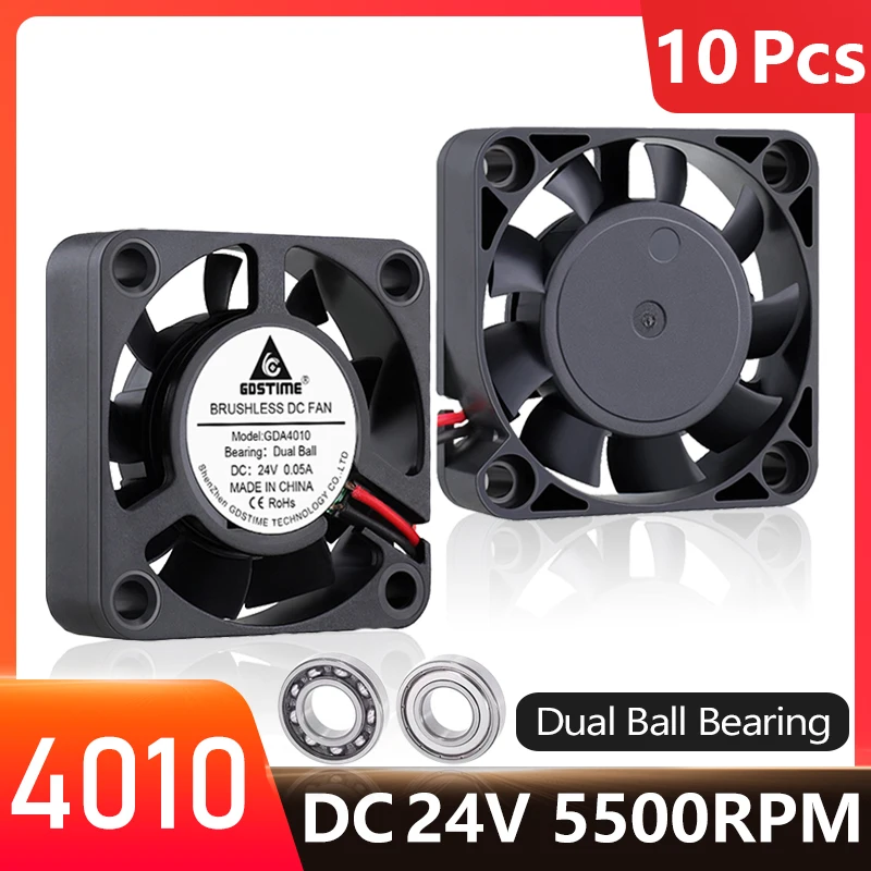 10 Pcs Gdstime 40x40x10mm Cooler DC 24V 4010 Dual Ball Bearing Radiator 40mm Computer Cooling Cooler Fan 4cm 3D Printer Parts