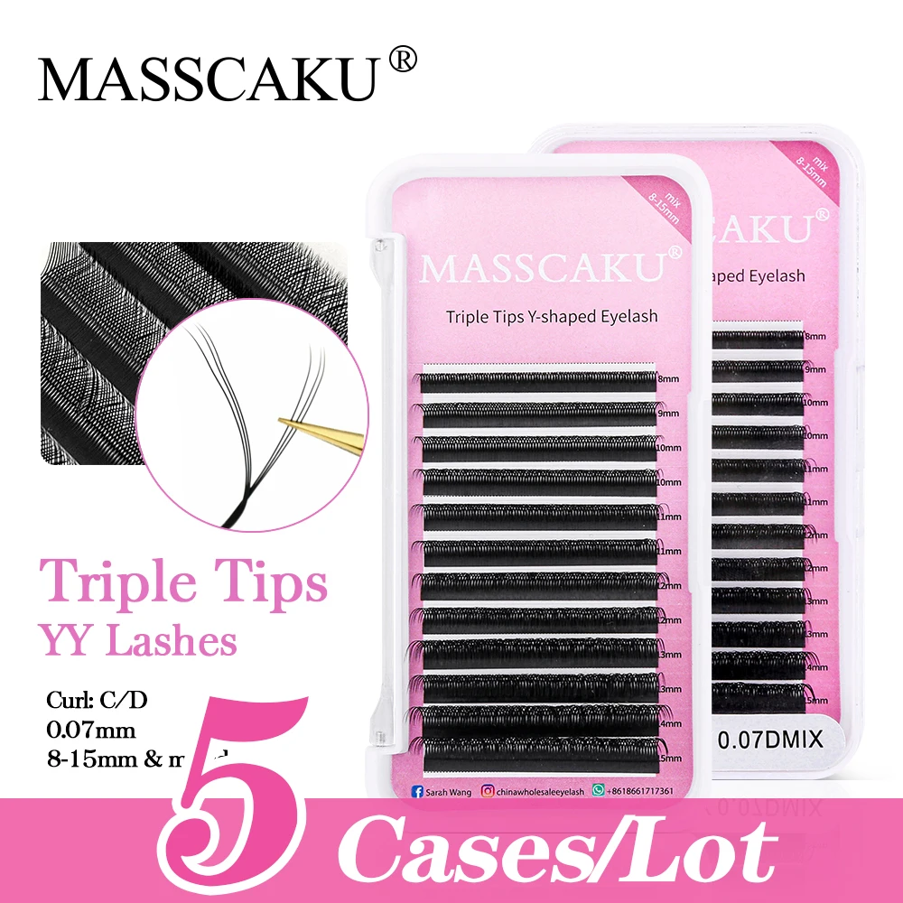 

5cases MASSCAKU 3D YY Shape Eyelashes Triple Split Tips Handwoven lashes Premium Interlaced light Makeup Net Meash Cross lash