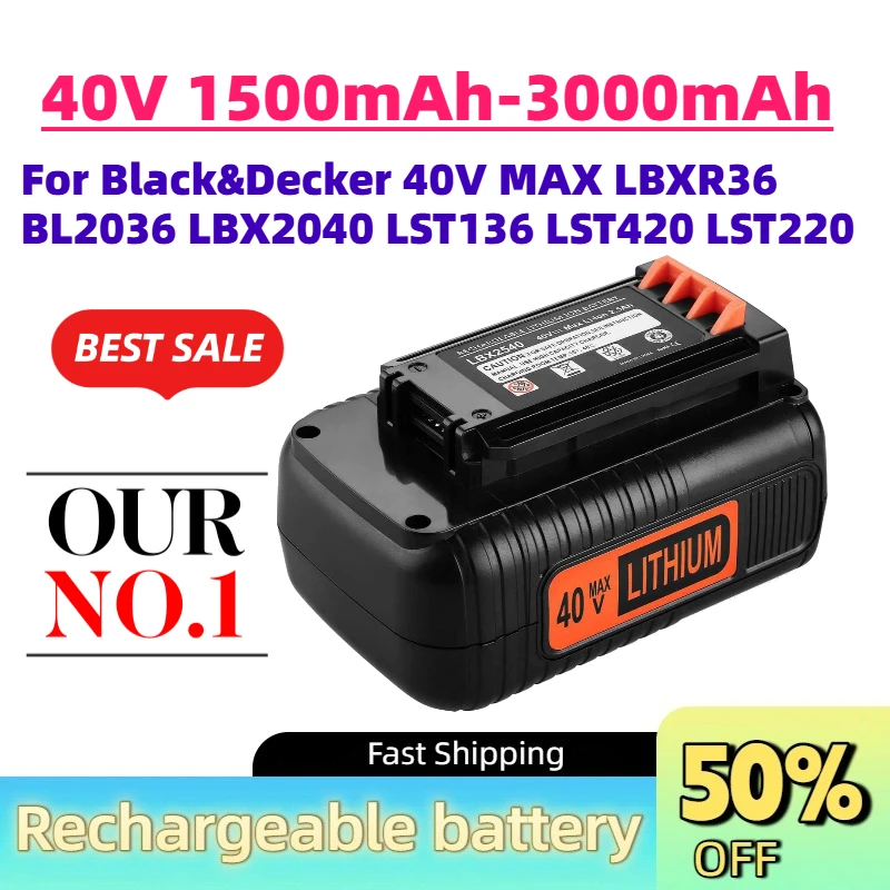 High-Quality 40V 1500mAh-3000mAh Li-ion Power Tool Battery For Black&Decker 40V MAX LBXR36 BL2036 LBX2040 LST136 LST420 LST220
