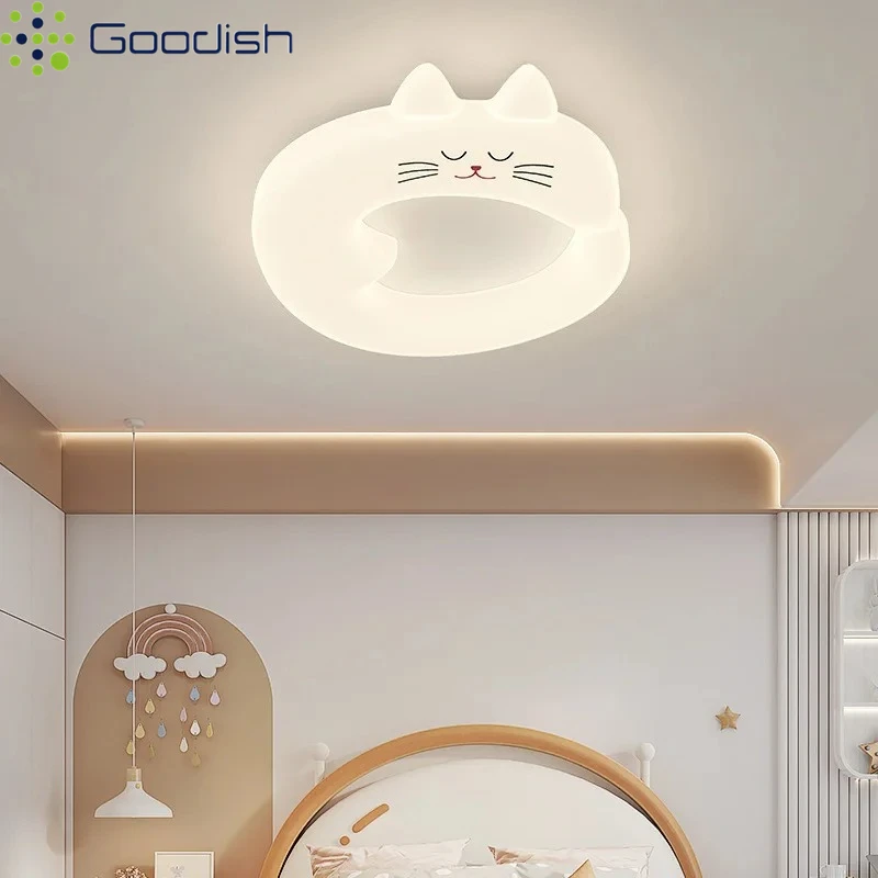 Modern Minimalist Eye Protection Cute Cat LED Home Ceiling Lights Art Creative Painted Lamps for Bedroom Decoration Chandeliers
