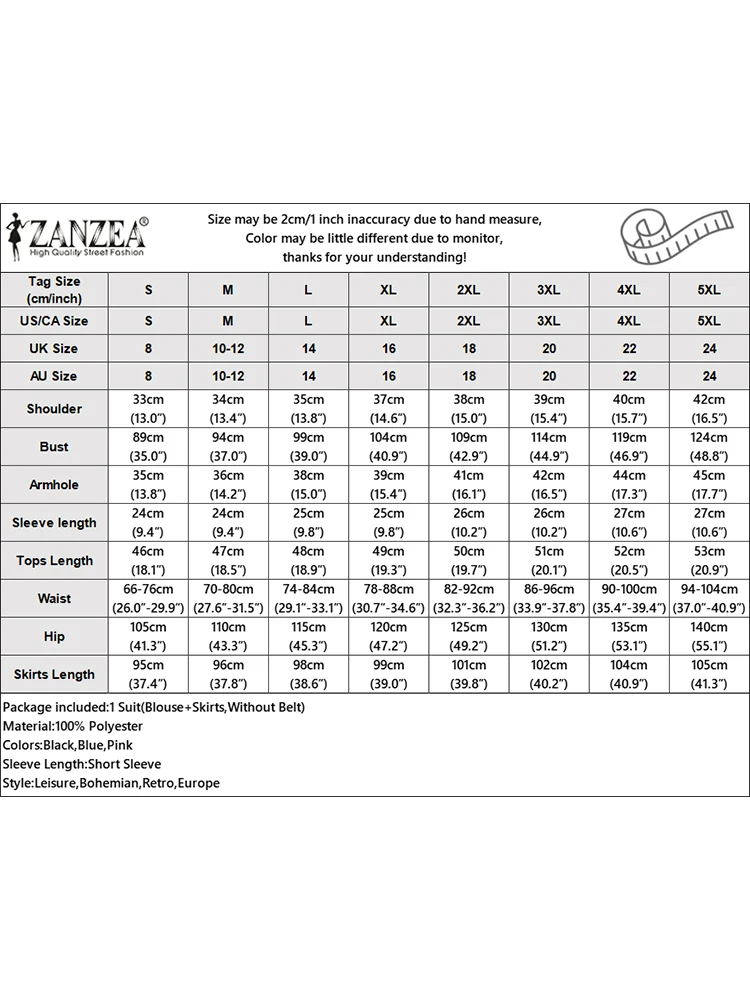 ZANZEA الأزهار المطبوعة تنورة مجموعات المرأة قصيرة الأكمام بلوزة قصيرة و ألف خط التنانير الطويلة 2 قطعة الدعاوى أزياء المرأة وتتسابق #6