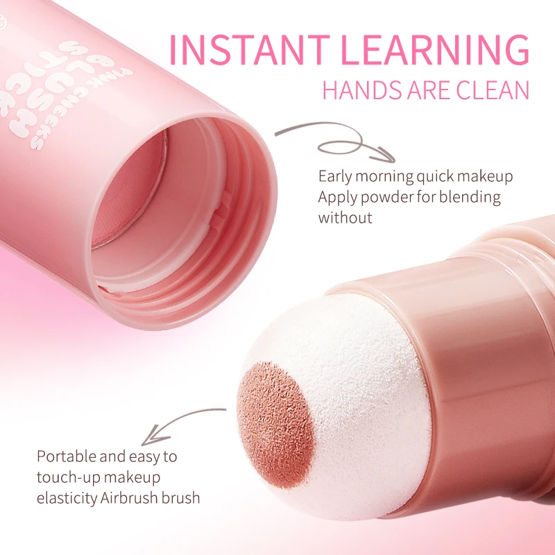 Life Girls Fard in stick di colore rosa naturale Fard per il viso per guance Trucco opaco Rouge Fard in spugna stile coreano