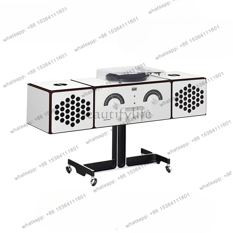 

Italian retro designer decorative vinyl record player smiley face audio locker side cabinet