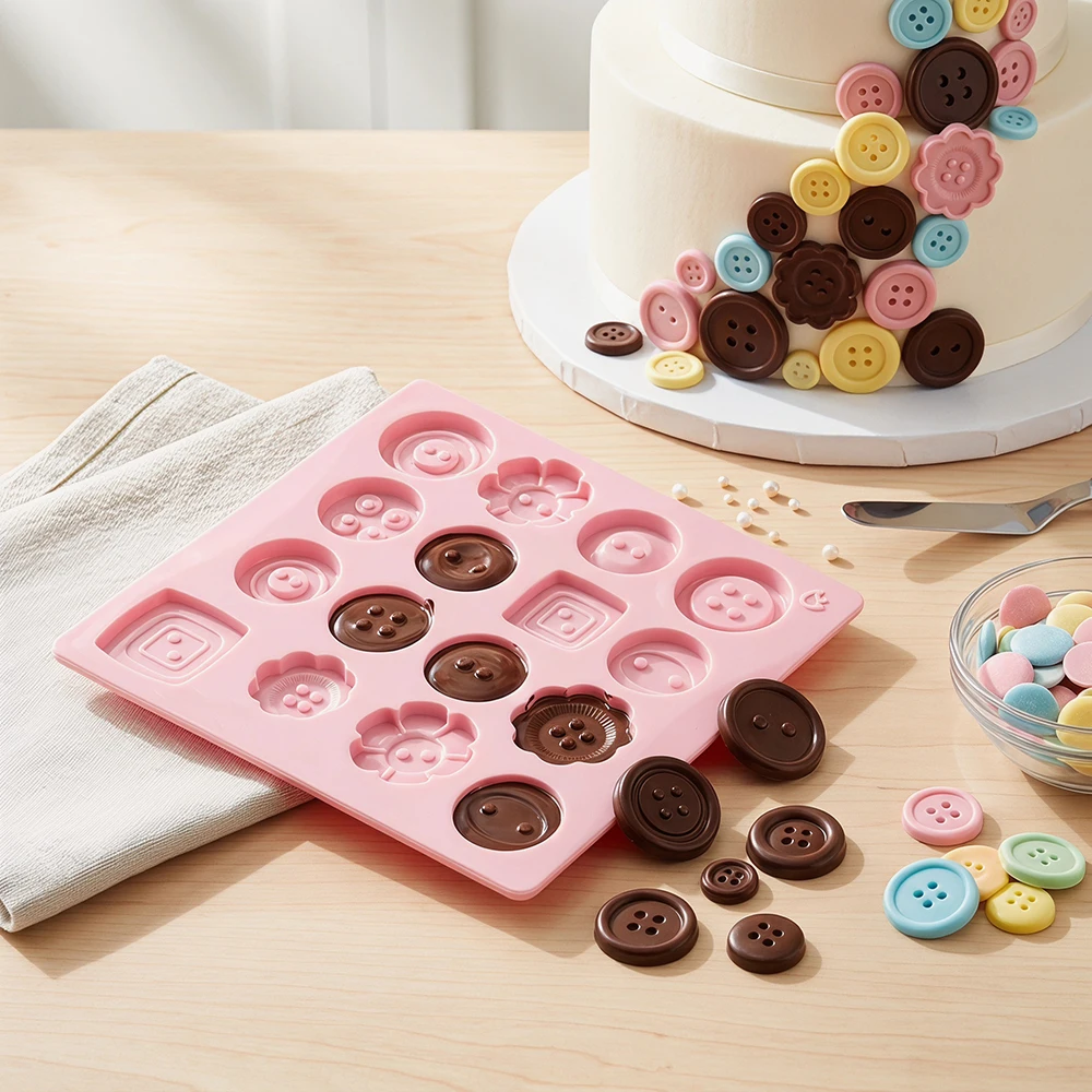 3pcs Sunflower button shaped chocolate silicone mold DIY candy pudding dessert cake plugin biscuit baking mold