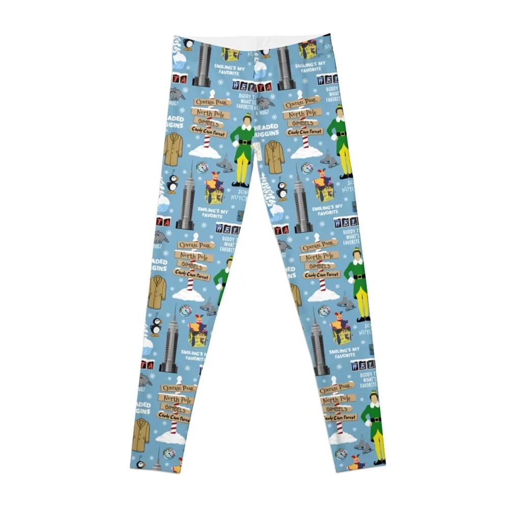 Buddy the Elf collage, Blue background Leggings Women's fitness sportswear woman gym 2025 Womens Leggings