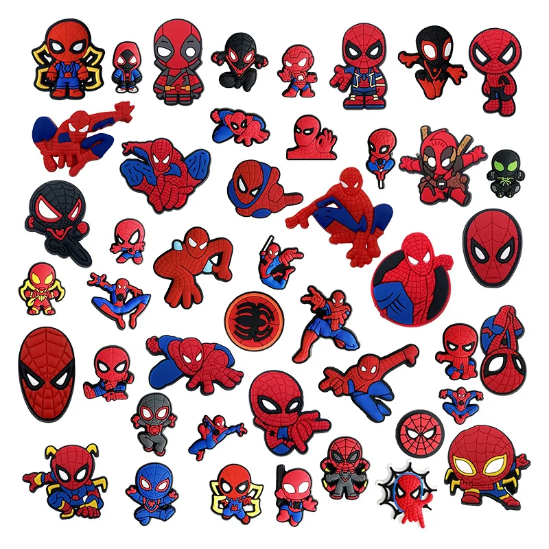 

10-100Pcs The Web Slinger series Shoes Charms PVC Shoe Accessories For Clogs Sandals Decoration Buckle Kids Friends Gifts