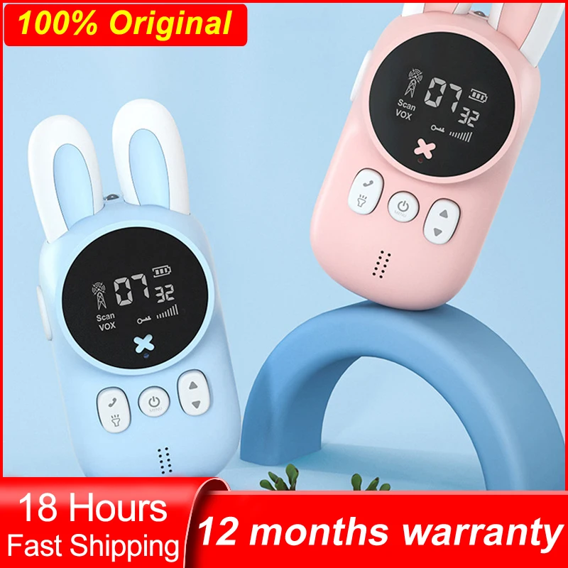 2PCS Rabbit Walkie Talkie Handheld Transceiver 3KM Range UHF Radio Lanyard Interphone Birthday Children Girls Mini Kids Toys