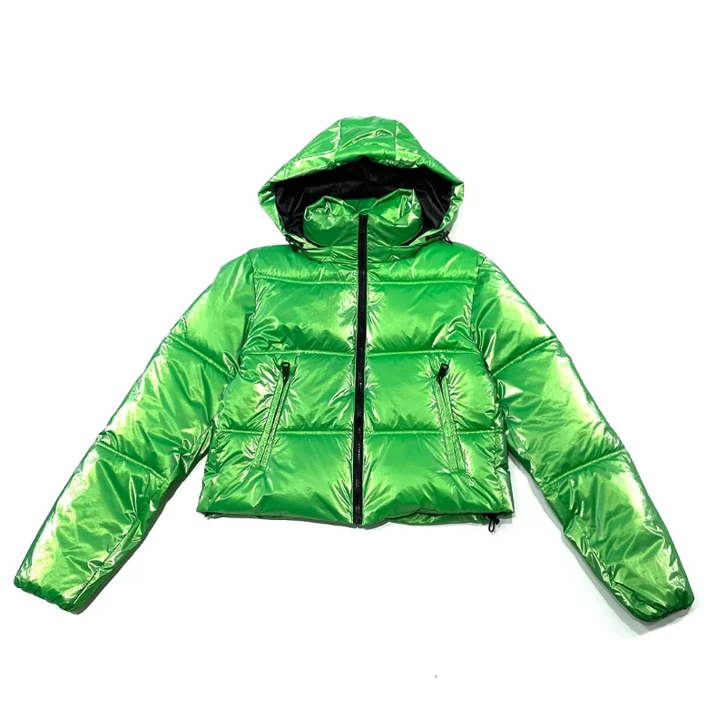 [YOZOU] Winter Luxury Shiny Green Hooded Short Padded Puffer Jacket Parkas Korean Dongdaemun Outwear Thick Coat Youthful Women