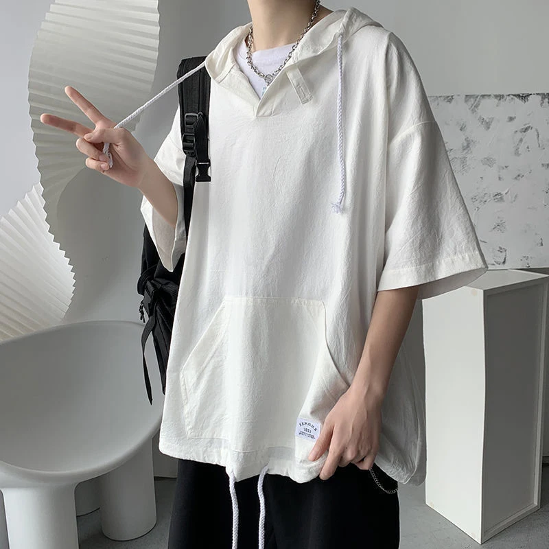 Sweatshirt Summer Fashion Thin Casual 2022 Hoodie Short Sleeve Pockets Clothing Men Oversized Hip Hop Top Basketball Streetwear