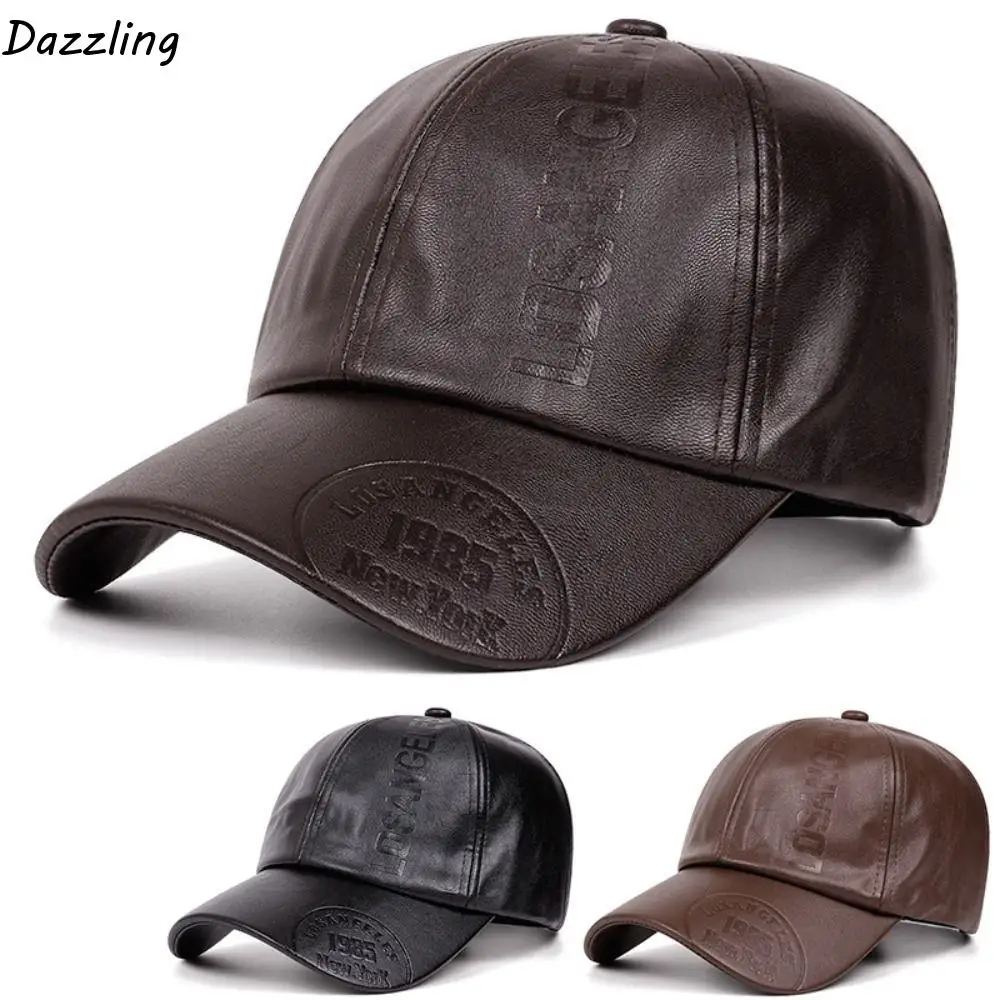 

Adjustable Leather Baseball Cap Casual Wear PU Leather Men Vintage Hat Snapback Retro Sun Protection Hat Climbing Cycling