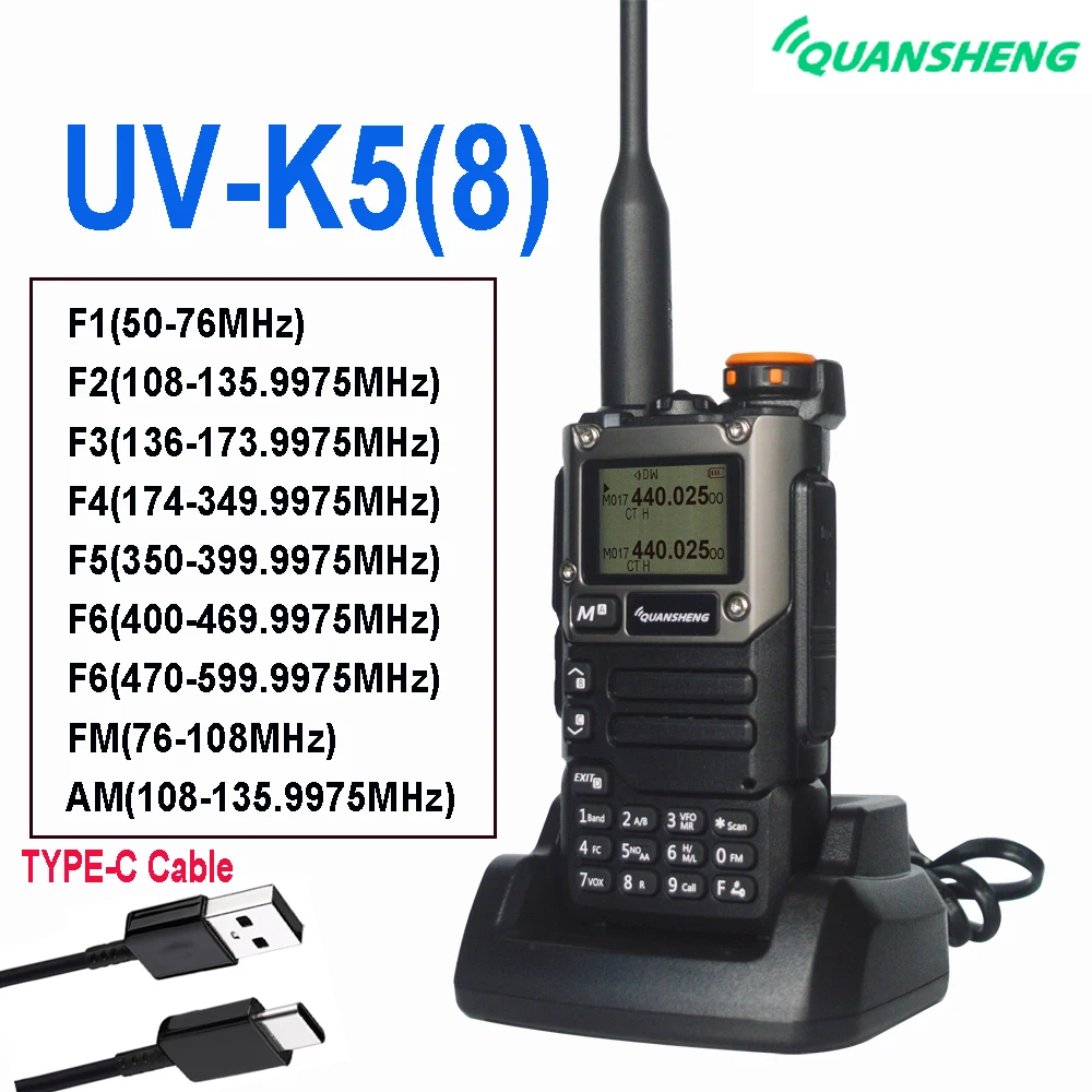 Quansheng UV-K5(8) Walkie Talkie 5W Air Band Radio UHF VHF DTMF FM Scrambler NOAA Wireless Frequency Two Way CB Radio UVK58