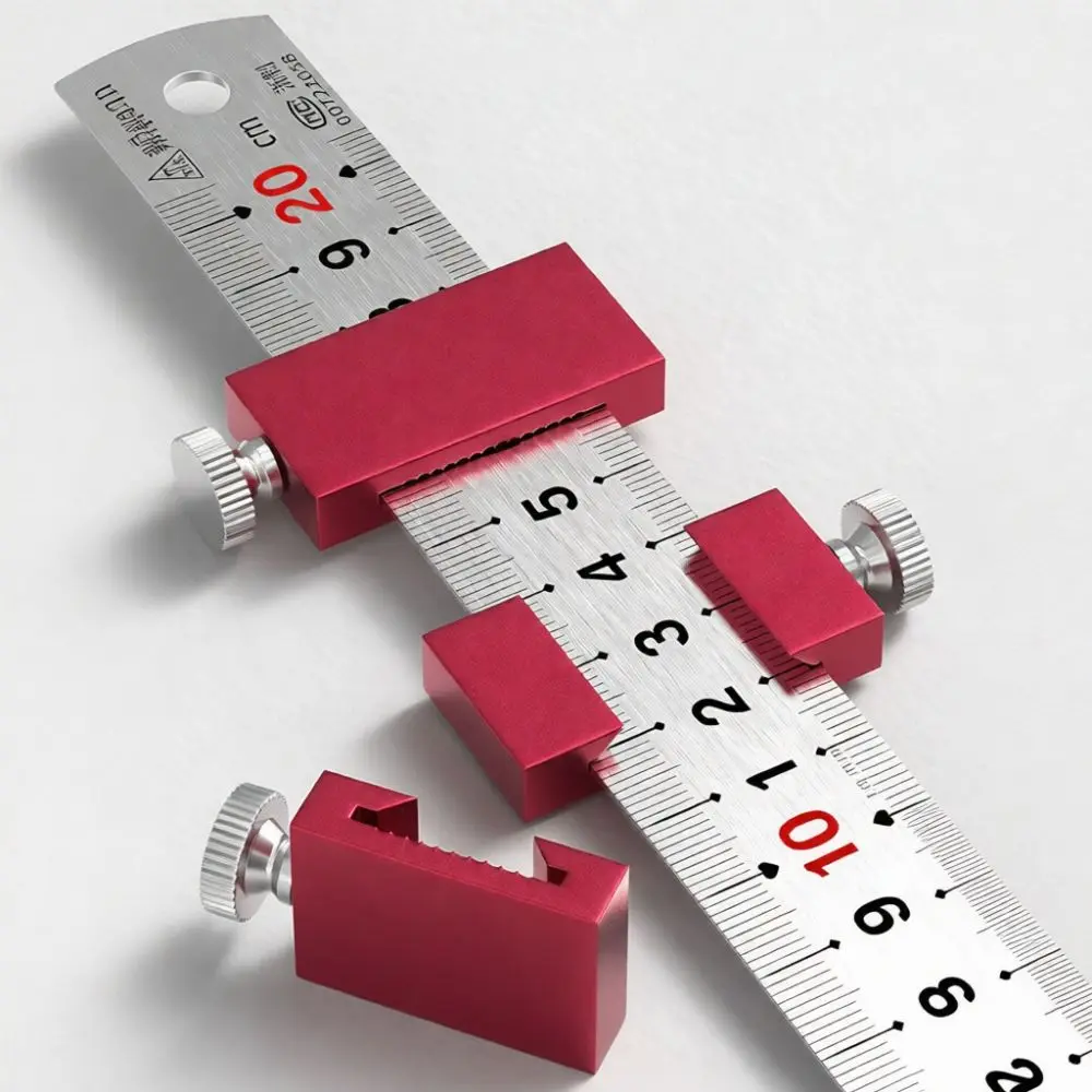 Portable Steel Ruler Positioning Block Aluminum Scriber Woodworking Fixed Slider Layout Measuring Gauge Marking Tool